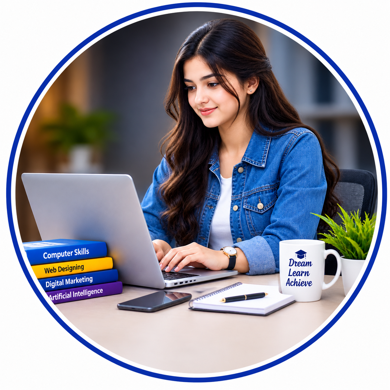 Student learning computer